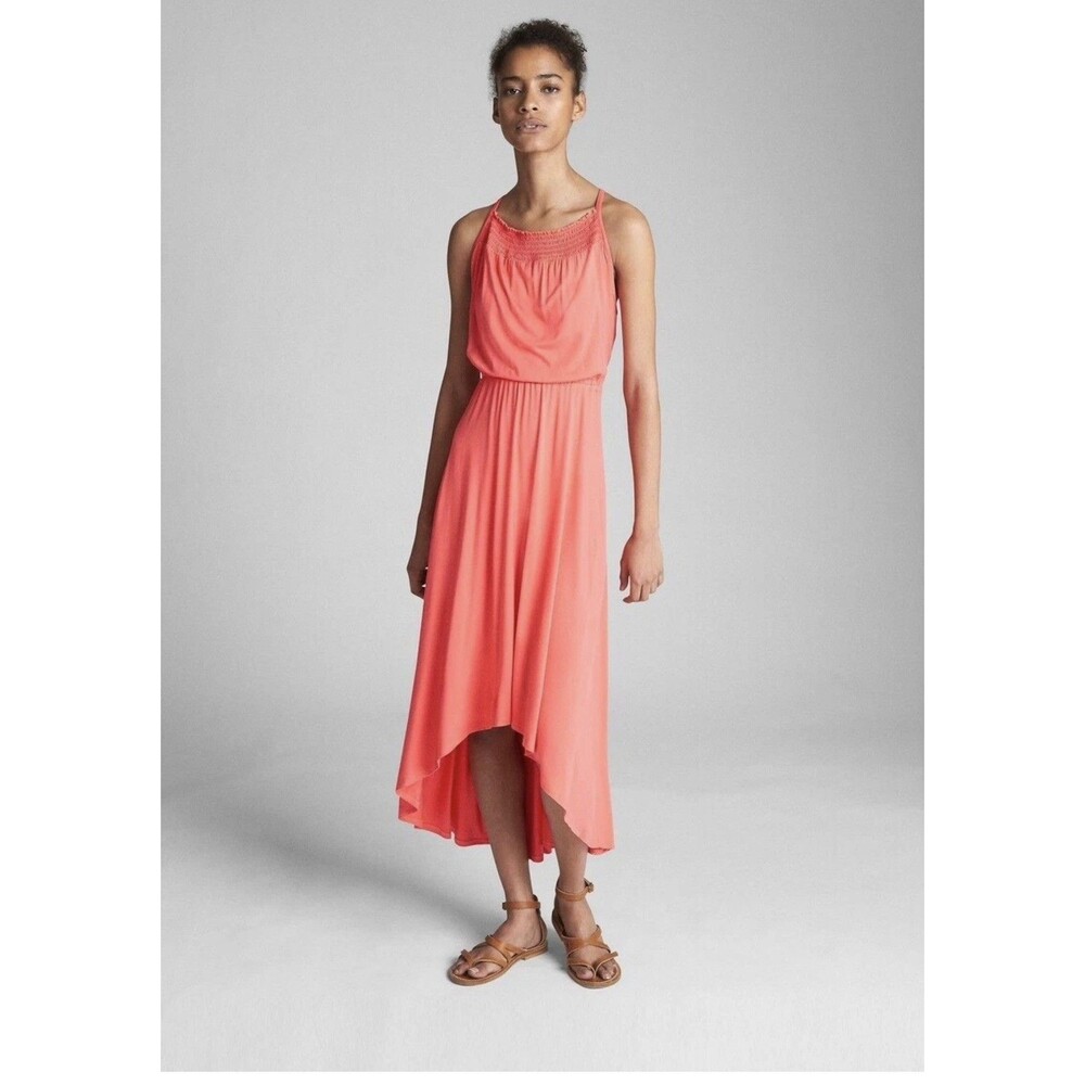 Gap Maxi Dress Petite L Fresh Coral Pink Halter Tie Back High Low Long Strappy